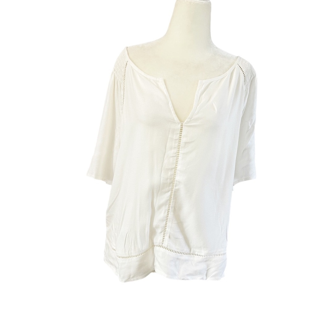 Ella Moss Light Cream Loose Short Sleeve V-Neck Tunic Top Size M